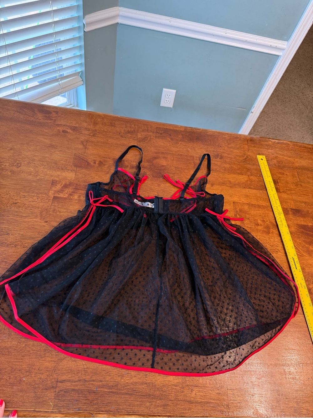 Adore Me Noemi Babydoll Lingerie Top Sz 3X Black Sheer Mesh Red Bows - Picture 9 of 10